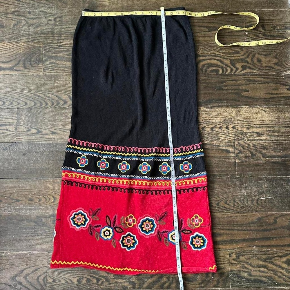 Double D Ranch Knitted Embroidered Maxi Skirt Red and Black Floral - Picture 4 of 5